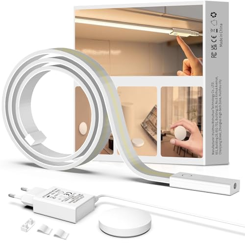 Unterbauleuchte Küche LED 1M, Dimmbar COB LED Lichtleiste mit Fernbedienung | Selbstklebend, 6 Farbtemperatur, Flexibel Silikon Unterschrank Beleuchtung, für Küche, Büro, Schlafzimmer, Wohnzimmer