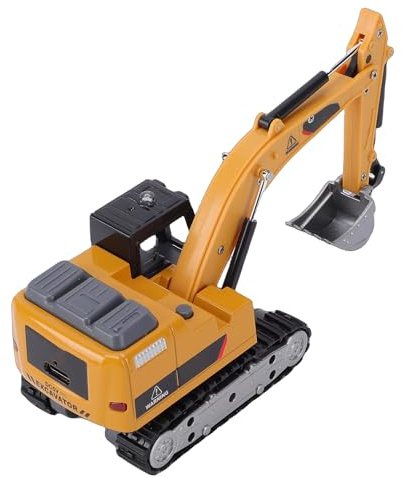Dilwe Remote Control Excavator, 1/64 2.4GHz RC Construction Toy with 270° Rotation, Rubber Tracks, Lights and Sounds for Kids and Boys