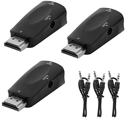 PYUDKLSMN 3 set di convertitore HDMI maschio a VGA femmina, adattatore video 1080P con cavo di uscita audio, adattatore HDMI a VGA plug and play per proiettore, monitor e laptop, compatibile