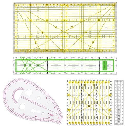 5 Piezas Regla de Costura con Indicadores de Ángulo, Reglas para Patchwork
