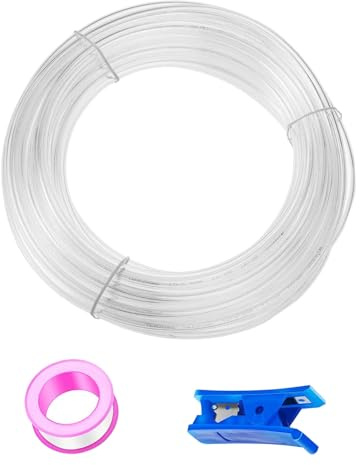 HUAZIZ 50 m transparent PU pneumatisk slang, pneumatisk polyuretanslang, flexibel tryckluftsslang, yttre 8 mm x inre 5 mm + 1 st blå slangskärare + 1 st rosa teflonband