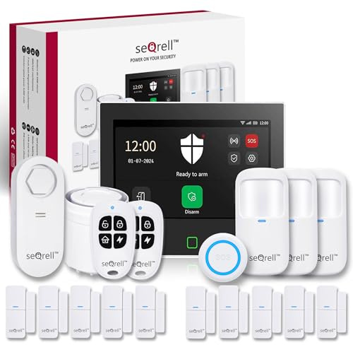 seQrell® Système Alarme Maison sans Fil, Kit Alarme Anti Intrusion WiFi et GSM 4G avec Écran Tactile 7, Batterie 5000 mAh, Tuya Smart Life app, Alexa, détecteur de Fuite d'eau SQ7024B