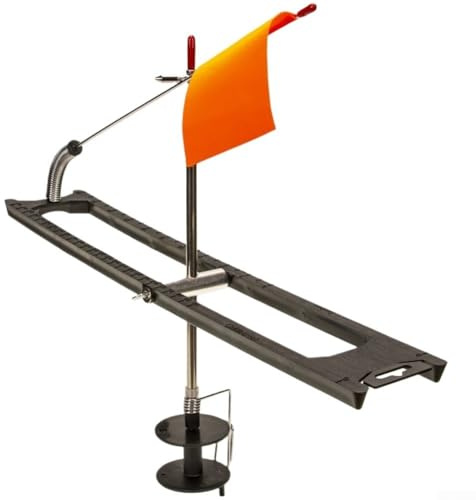 KHIronHive Piattaforma di pesca automatica Tip-Up con bandiera angolare, costruzione in acciaio inox e ABS, scala doppia unità Cm/in, design pieghevole per canne e pali da pesca sul ghiaccio invernali