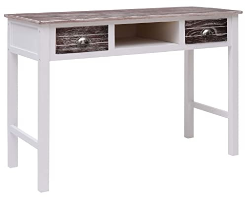 KGHFDVB Klassischer Holzschreibtisch Braun 110x45x76 cm aus Paulownia- und Pappelholz, mit 2 Schubladen und offenem Fach, vielseitig nutzbar als Konsolentisch, Computertisch