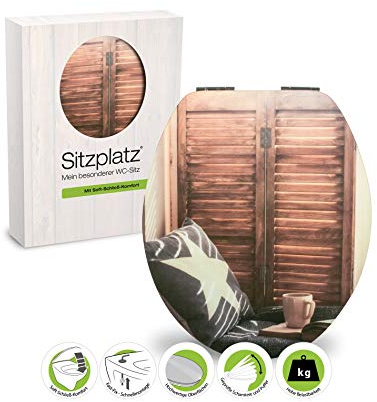 SITZPLATZ® WC-Sitz mit Absenkautomatik, Dekor Chill-out Lounge, High Gloss Toilettensitz mit Holzkern, Fast-Fix Befestigung, Standard O Form universal, Metallscharnier, WC Deckel glänzend, 40350 4