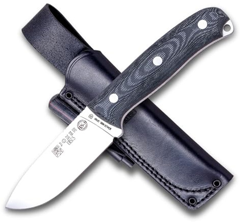 Joker Cuchillo deportivo de Supervivencia Ursus CM116-P, mango Canvas Micarta Negra y hoja de 10 cms, con funda piel + pedernal, Herramienta de pesca, caza, camping y senderismo
