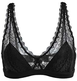 SilRiver Silk Women's Lace Wireless Bralette with Soft Silk Cup Light Padded Bra (Small, Black)