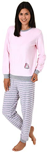 RELAX by Normann Damen Frottee Pyjama Langarm mit Bündchen und niedlicher Pinguin Stickerei - 291 13 779, Farbe:rosa, Größe:40/42