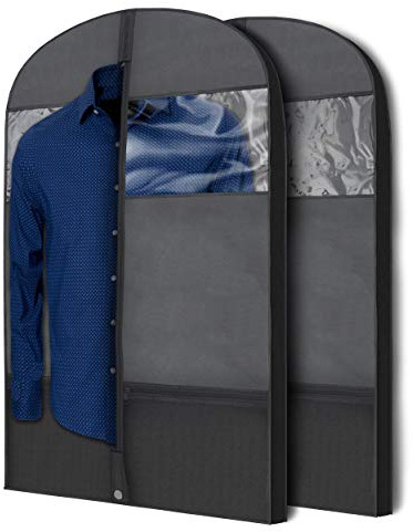 Plixio 43 Black Garment Bags for Travel or Hanging Clothes Storage - Suit Bags Carriers Covers for Men & Women - Dresses, Shirts, Fur Coats, Jackets - Zippered Breathable Gusset Clothing Storage Bags