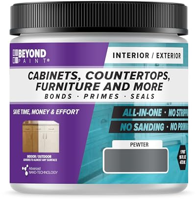 Beyond Paint All-in-One Refinishing Paint, No Sanding, Matte Finish for Cabinets, Countertops, Furniture and Doors, 1 Pint, Pewter