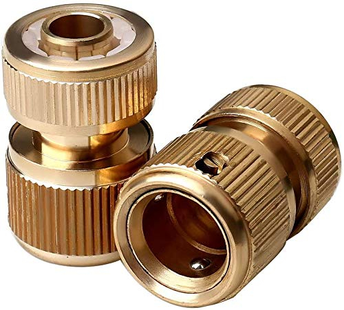 Tesmotor Brass Hose Connector Hose End Quick Connector for 1/2-inch(13mm) Graden Hose Pipe-Garden Hose Expandable Stretch Fittings Tap Adaptors Connectors 2Pack
