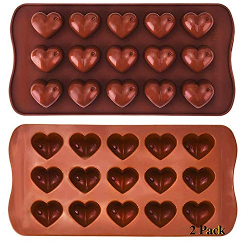 Risai 2pcs Heart Silicone Mould, 15 Hearts Sweet Moulds Ideal for Baking, Cake Topper Moulding Candy Chocolates Cookie Ice Jelly and DIY Wax Melt Moulds