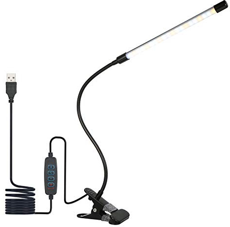 Lixada LED Lámpara de Escritorio con Clip Luz de Lectura Regulable 3 Modos de iluminación y 10 Niveles de Brillo Ángulo de iluminación Flexible para cabecera de Cama Mesa de Trabajo de Oficina