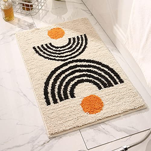 LNXSESN Badteppich Orange Beige Schwarz Badvorleger Flauschig Mikrofaser Badematte rutschfest Duschvorleger Schnelltrocknend Badezimmerteppich Waschbar Badematten Bathroom Mat 50x80cm