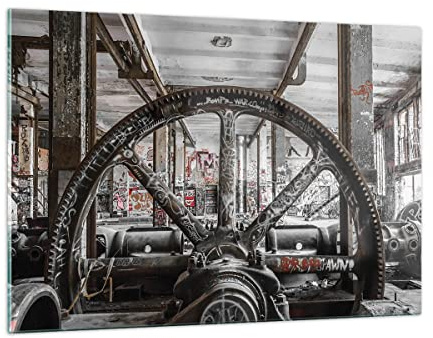 ARTTOR Wandbilder Dekoration Wohnzimmer Maschine Industrie Graffiti Bilder auf Glas 120x80cm Glasbild Schlafzimmer Küche Deko Wand Kunstdruck Art Groß XXL Wanddeko Bild im Glas Modern GAA120x80-4304