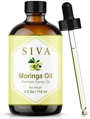 Siva Moringa Carrier Oil 4oz (118 ml) Premium Cold-Pressed 100% Natural Carrier Oil with Dropper for Skin Care, Hair Care, Scalp Massage & Body Massage