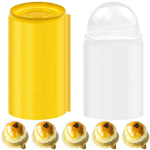 JJQHYC 50 Pack Transparent Dessert Boxes Mini Cake Containers for Wedding, Birthday, Party | Dome Lid Gift Packaging for Cupcakes, Macarons, Mooncakes