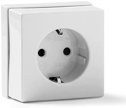 CABLEPELADO Base Enchufe Superficie | Enchufe con TT | Toma de Corriente Superficie | Base Enchufe Bipolar | 55 x 55 mm | Porta contactos en Porcelana | Protección Infantil | 16A | 250V | Blanco