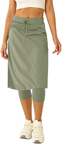 Women 20 Knee Length Tennis Skirt with Built in Legging Golf Skirts Skirted Legging with Pockets Sage Green