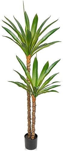 Oairse 5.2ft Artificial Yucca Tree Fake Large Agave Plant with 2 Detachable Agave Heads Tropical Floor Plants Faux Palm Trees for Home Office Corner Indoor Outdoor Decoration, 160cm