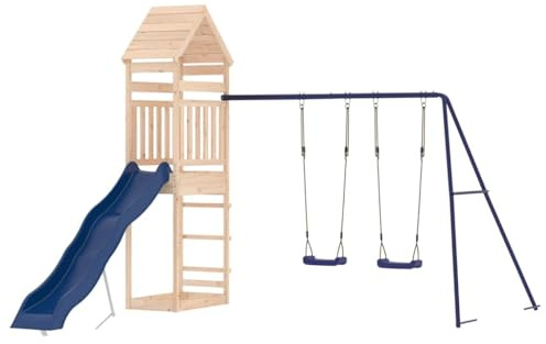vidaXL Parque Infantil de Exterior Madera Maciza de Pino, Juego de Columpios de jardín, casa de Juegos con Columpio, Juego de Columpio y tobogán