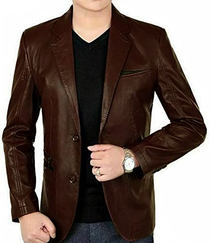 LP-FACON Blazer Homme Cuir Véritable Lambskin Sport Manteaux - Veste en Cuir Homme, marron foncé, XL