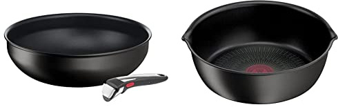 Tefal Ingenio, Lot de 2 pièces Sauteuse 28 cm + 1 poignée, Induction, Revêtement antiadhésif & Ingenio Eco Resist Poêle profonde 26 cm, Revêtement antiadhésif, Indicateur de démarrage de cuisson