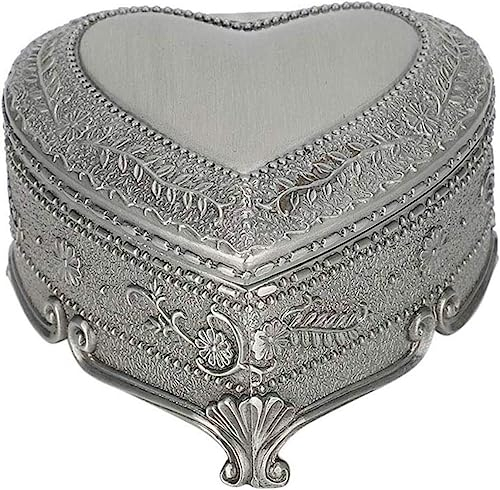 CANLOT Portagioie for donna Scatola portagioie in argento antico vintage a forma di cuore Portagioie inciso in latta Portaoggetti classico retrò