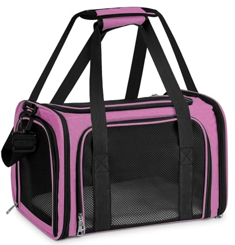 TOFFCAEA Transporttasche für Katze Hund, Hundetransportbox, Faltbare Katzentransportbox, Tragbar, 8kg Katzen Hunde Tragebox, für Mittelgroße Hunde, Katze (Rosa, L 50 x B 34 x H 34 cm)