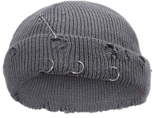 Wudaizhi Gothic Beanie Winter Strickhüte Trendy Metal Pin Hip Hop Streetwear Harajuku Y2k Schädel Cap Mode Warme Dicke Schädelkap Unisex