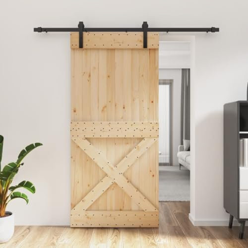 Homgoday Schiebetür mit Beschlägen aus massivem Kiefernholz, 95 x 210 cm, Schiebetür, Schiebetür, Eingang, Haus, Badezimmer, Wohnzimmer, Zimmer, Typ 10