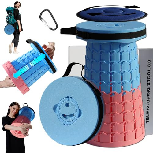 ALEVMOOM Upgraded Thicker Collapsible Stool Teleskop Stool with Cushion, einziehbar, für Erwachsene, Outdoor, Camping, Fishing, Höhe 50 cm, max. Belastung 1000 lbs (Pulverblau)