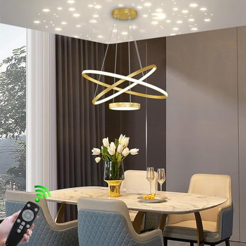 RuiRfh Kronleuchter im modernen Ring Design dekorative Pendelleuchte 2 Ringlichter dimmbarer LED Kronleuchter höhenverstellbar kreative Innenbeleuchtung geeignet für Wohnzimmer Schlafzimmer Restaurant