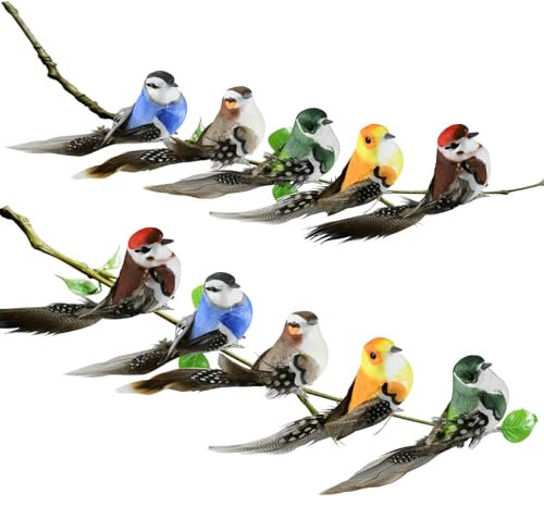 HNBTX Bird Ornaments,Artificial Birds,Decorative Fake Birds,10 Colorful Artificial Birds,DIY Crafts Garden Bird Ornaments for Christmas Tree Ornament Home Party Garden Decors