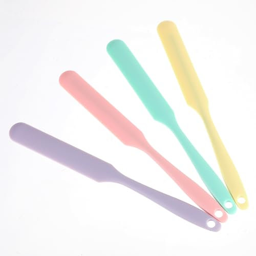 4 Stück Silikon Schaber Teigschaber Schmale Langes Silikon Spatel Küche Griff Küchenschaber Torten Antihaft Gummi Schaber für Backen zur Verwendung In Gläsern Koch und Backmischgeräten