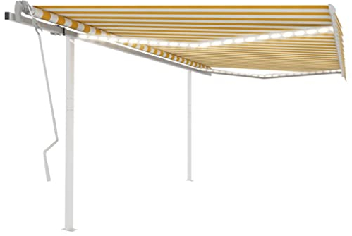 vidaXL Gelenkarmmarkise Einziehbar mit LED Markise Sonnenmarkise Balkonmarkise Sonnenschutz Sichtschutz Terrasse Garten 4,5x3m Gelb Weiß