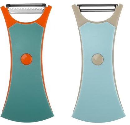 THKO Pelapatate Professionale Set Acciaio: Pela Patate e Verdure 2PCS - Pelapatate Doppio Taglio Rotante - Pelaverdure Universale Manuale - Lama in Acciaio Inossidabile (Grigio Blu & Grigio Arancio)