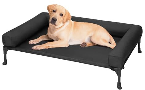Veehoo Elevated Dog Bed with Removable Bolster, Dog Bed Sofa Couch Elevated Dog Bed Portable Raised Pet Cot with Washable Mesh, No-Slip Feet Dog Sofa Bed for Indoor and Outdoor, 107 x 76 x 18cm