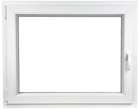 ALUCON Kellerfenster 800x600 mm – Fenster 80x60 cm – Kunststofffenster Innen Weiß/Außen Weiß – Flügelfenster DIN Links