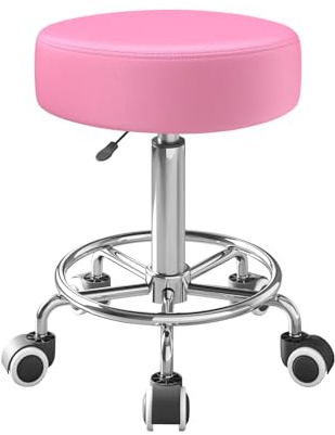 Taburete rodante, capacidad de peso pesado de 300 libras, taburetes de piel sintética, asiento acolchado ultrasuave, taburetes rodantes con ruedas y reposapiés, giro de 360°, taburete de tatuaje para