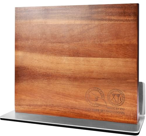 XYJ Magnetischer Messerblock, Akazienholz, Doppelseitiger Messerhalter mit starken Magneten, Multifunktionaler Besteckständer, Messerorganisator, Aufbewahrungsregal für die Küche