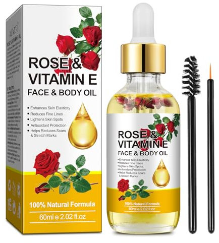 Rose Vitamin E Oil,Rose Vitamin E Hydrating Oil for Skin Anti-Aging Hydration Nurtures,Enhances Skin Elasticity and Radiance, Lightens Spots, Reduces Fine Lines, Scars & Stretch Marks