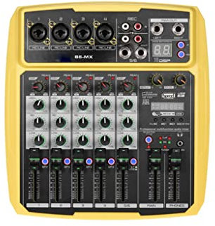 CVNIMV Consola de Mezclas de Sonido portátil B6-MX de 6 Canales, Mezclador de Audio, 16 DSP Integrados, alimentación Fantasma de 48 V, Compatible con BT