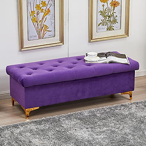 Sammet förvaringsbänk premium stoppad sits för sovrum vardagsrum hall lila multifunktionsbänk 61 x 45 x 40 cm