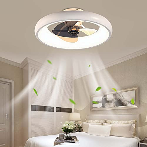 Ventilatore da soffitto moderno da 24 W, dimmerabile, a LED, per soggiorno, sala da pranzo, camera da letto, cucina, regolabile, 6 velocità, bianco elegante ed efficiente dal punto di vista energetico