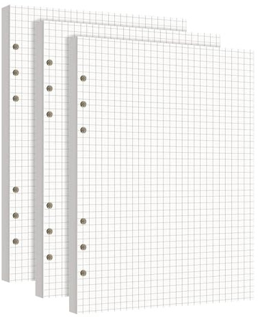 3 Packungen A5 Nachfüllpapier 6 Löcher Papier Kariert 14.5x 21cm Nachfüllbar Notizpapier 180 Blatt Ordnerfüllpapier für A5-Ringbuch für Notizbuch Tagbuch Skizze Malerei