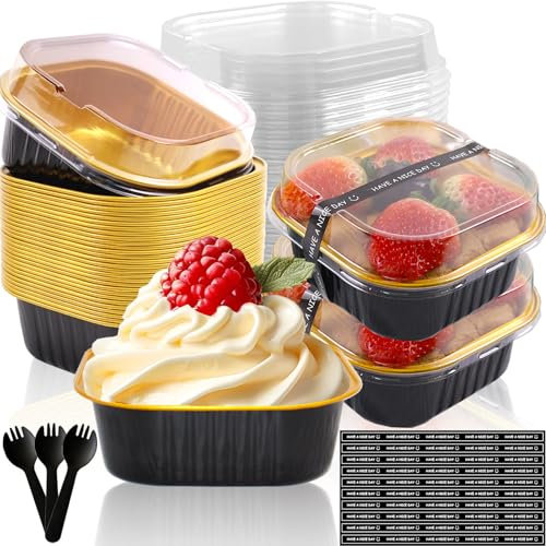 10oz Mini Cake Pans With Lids 50 Pack ,Mini Loaf Pans 4”x4” Cake Container