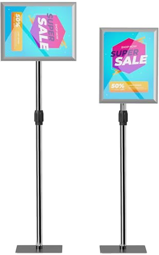 HOMCOM Supporto Poster A3 con Altezza e Inclinazione Regolabili, Supporto Espositore da Terra in Acciaio e Alluminio, 45x30x85-135 cm, Argento