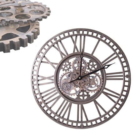 DaoWhisper Wanduhr XXL mit Beweglichen Zahnrädern, Wanduhr Groß Industrial Steampunk Vintage 60 cm Metall Wanddeko für Küche Wohnzimmer Bar Schlafzimmer