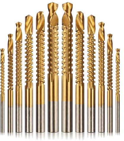 12 brocas dentadas, brocas helicoidales HSS con revestimiento de titanio para madera, metal, plástico, flauta de corte lateral, ranurado, carpintería, posicionamiento de agujeros (3-8 mm, 2 juegos)